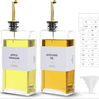 Glass Oil Dispenser Bottle 350ml - Olive Oil Vinegar Soy Sauce Coffee Syrup Dispenser for Kitchen, Rectangular Stable Design, Set of 2 or 4, Gold Silver Black White