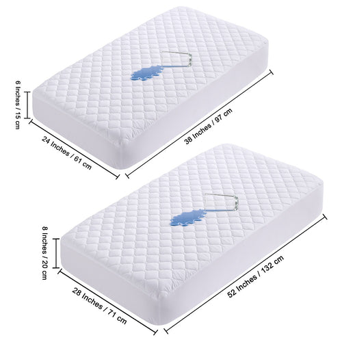 Mini Crib Mattress Protector Fitted Sheet 2 Pack – Quilted Breathable No Noise Baby Mattress Cover | 100% Polyester Protective Play Mat for Standard & Mini Crib | Coffee, Black & Yellow