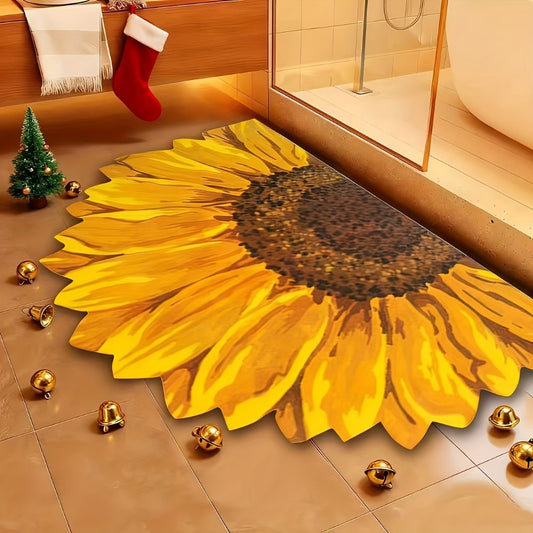 Sunflower Floral Bathroom Mat Non-Slip Super Absorbent Quick Dry Bath Rug Soft Diatom Mud Shower Mat Easy Clean Rubber Backed Floor Mat for Tub Shower Home Decor