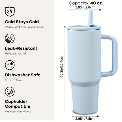 Stainless Steel Insulated Tumbler 40oz with Lid and Foldable Straw - Double Wall Vacuum Keeps Hot 12H Cold 24H, Travel Coffee Cup for Home Office Car and Outdoor, Available in 6 Colors, Great Gift for Men and Women
