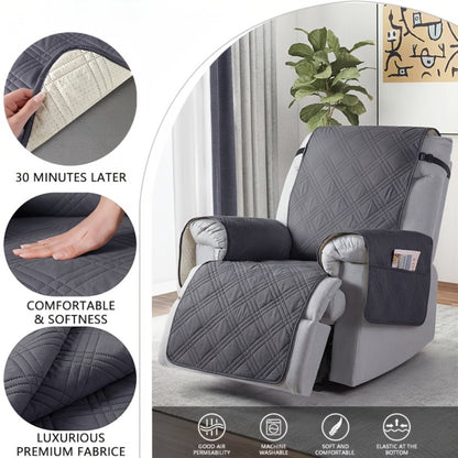 Recliner Cover Quilted with Side Pocket - Anti-Slip Elastic Band Pet Friendly Sofa Chair Protective Slipcover Easy Install for Living Room Home Decor, 6 Colors