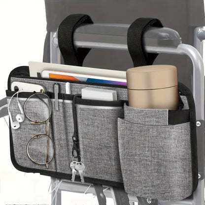 Wheelchair Bag Side Storage with Cup Holder Reflective Strips 8 Pockets 14x7.5 Inch for Electric Power Wheelchairs Walkers Rollators Accessories for Seniors