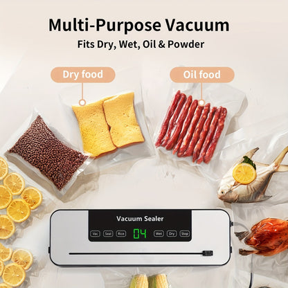Vacuum Sealer Machine 6-in-1 Automatic Food Sealer 65Kpa Powerful Suction with Bags Cutter & Hose – Sous Vide Compatible Food Storage Vacuum Sealer for Dry & Moist Foods