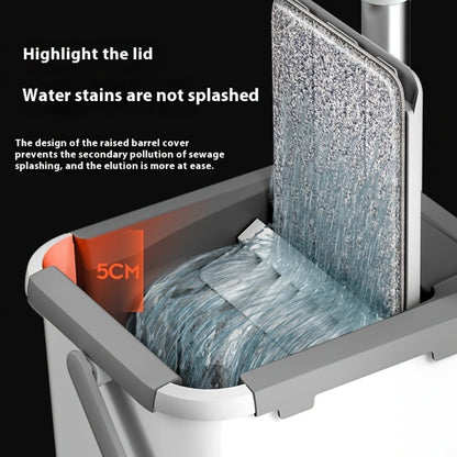 Flat Mop and Bucket Set with Wringer Metal Handle 2 Reusable Microfiber Pads Floor Mopping System for Bedroom Bathroom Kitchen Living Room Wall Floor Cleaning