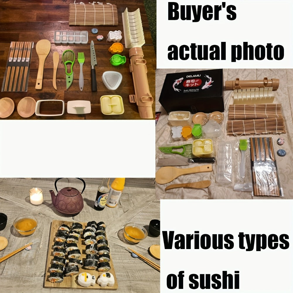 Sushi Making Kit 9/27Pcs with Bamboo Rolling Mats, Rice Molds, Paddle, Knife & Chopsticks – Beginner Set for Home, School, Camping & Gifts