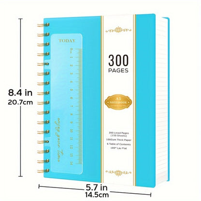 Hardcover Spiral Notebook A5 Lined Journal 300 Pages 100GSM Thick Paper PVC Waterproof Cover College Ruled Note Pad for Women Men Office School 5.7x8.4 Inch