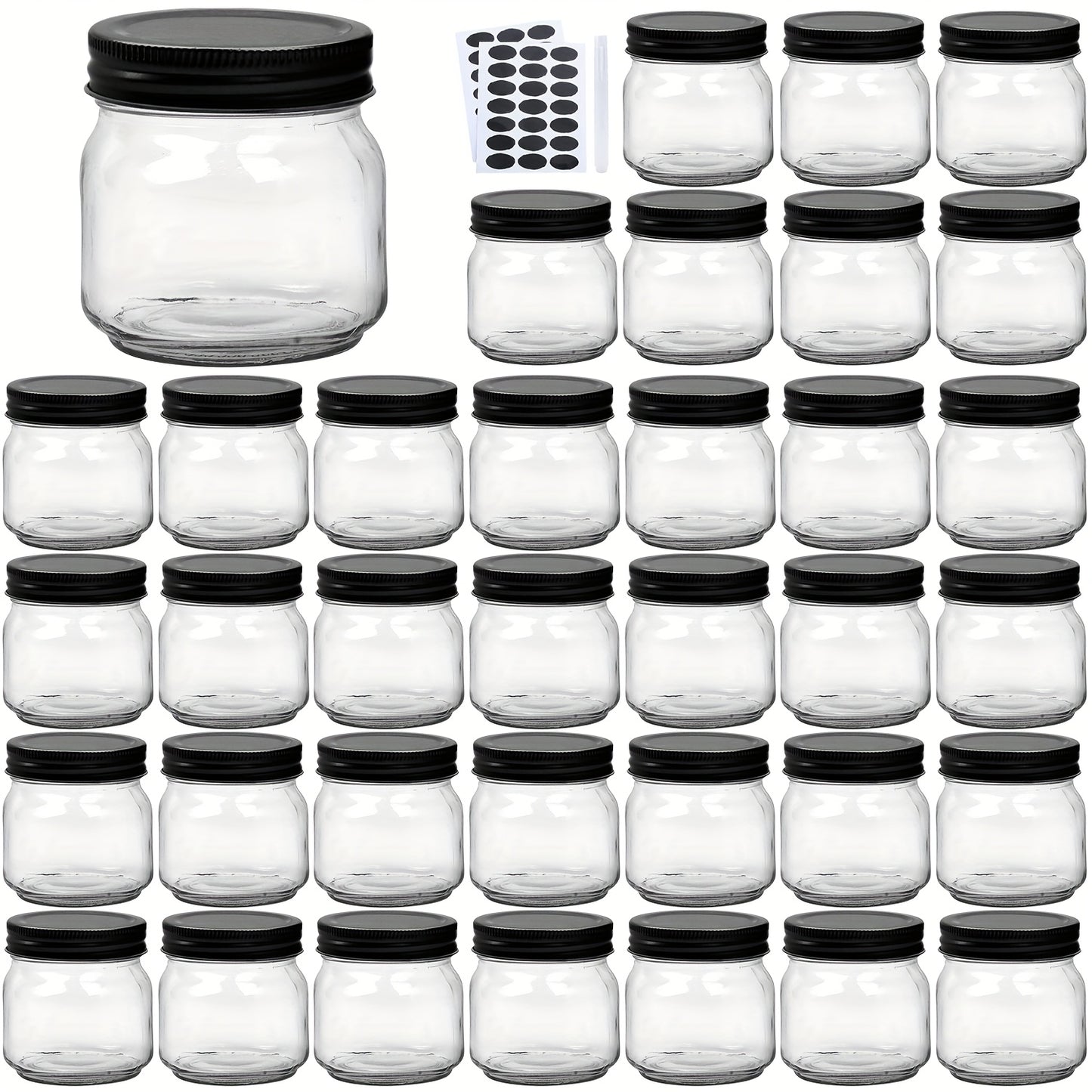 Mason Jars 8oz Glass Jars with Lids – 9/18/27/36 Pack Regular Mouth Canning Jars for Storage, Spices, Jelly, Jam, Honey & Caviar | Dishwasher Safe Spiral Lid Kitchen Storage Containers Set