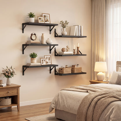 Floating Shelves for Wall – 3 or 6pcs Heavy Duty Farmhouse Wall Shelves for Bedroom, Bathroom, Living Room & Kitchen Decor – Long Ledge Shelf for Storage & Display (Multiple Colors & Sizes)