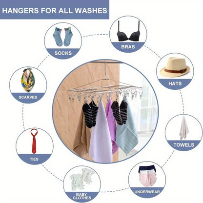 Clothes Drying Rack with Clips Stainless Steel Laundry Hanger Windproof Skidproof Multi-Clip Sock Underwear Dryer for Home Bedroom Balcony – 30/40/50 Clips