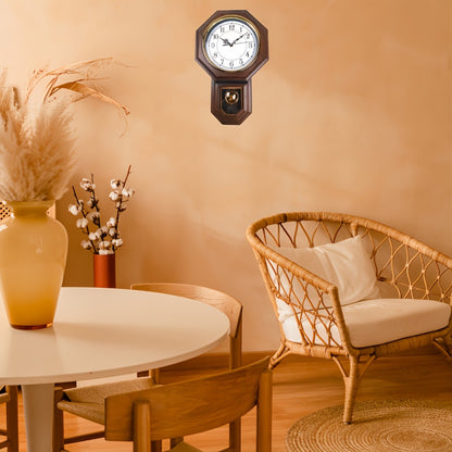Pendulum Wall Clock with Hourly Striking Bell Sweeping Second Hand Vintage Traditional School Clock Adjustable Tuning Battery Operated Home Office Decor Mahogany Black