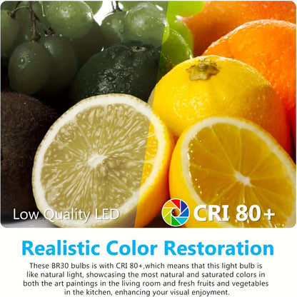 BR30 LED Flood Light Bulbs Dimmable 9W = 65W Equivalent 800 Lumens E26 Base CRI 80+ Recessed Light Bulbs for Ceiling Kitchen – 2700K Soft White or 5000K Daylight – Available in 6-Pack & 24-Pack