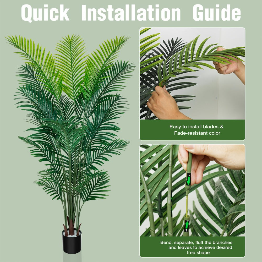 Artificial Palm Tree Fake Indoor Plant – 4/5/6FT Faux Tropical Areca Palm with Realistic Leaves, Planter Options, for Living Room Bedroom Office Patio Home Decor
