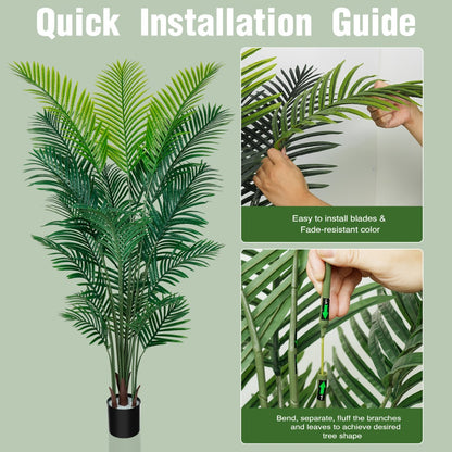 Artificial Palm Tree Fake Indoor Plant – 4/5/6FT Faux Tropical Areca Palm with Realistic Leaves, Planter Options, for Living Room Bedroom Office Patio Home Decor