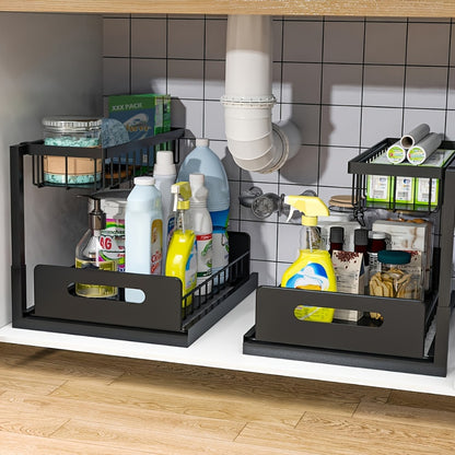 Under Sink Organizer with Sliding Pull-Out Shelf – 2-Tier Metal Cabinet Storage Rack for Kitchen, Bathroom, Pantry & Closet Organization, 1-Pack or 2-Pack