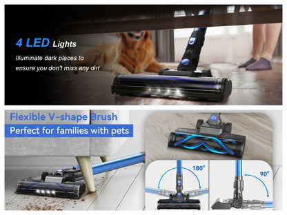 Cordless Vacuum Cleaner Stick Vacuum – MAX 70Kpa Suction, 45-Min Runtime, Anti-Tangle, 50.72oz Dust Cup, Rechargeable Wireless Vacuum for Hardwood Floor, Carpet & Pet Hair