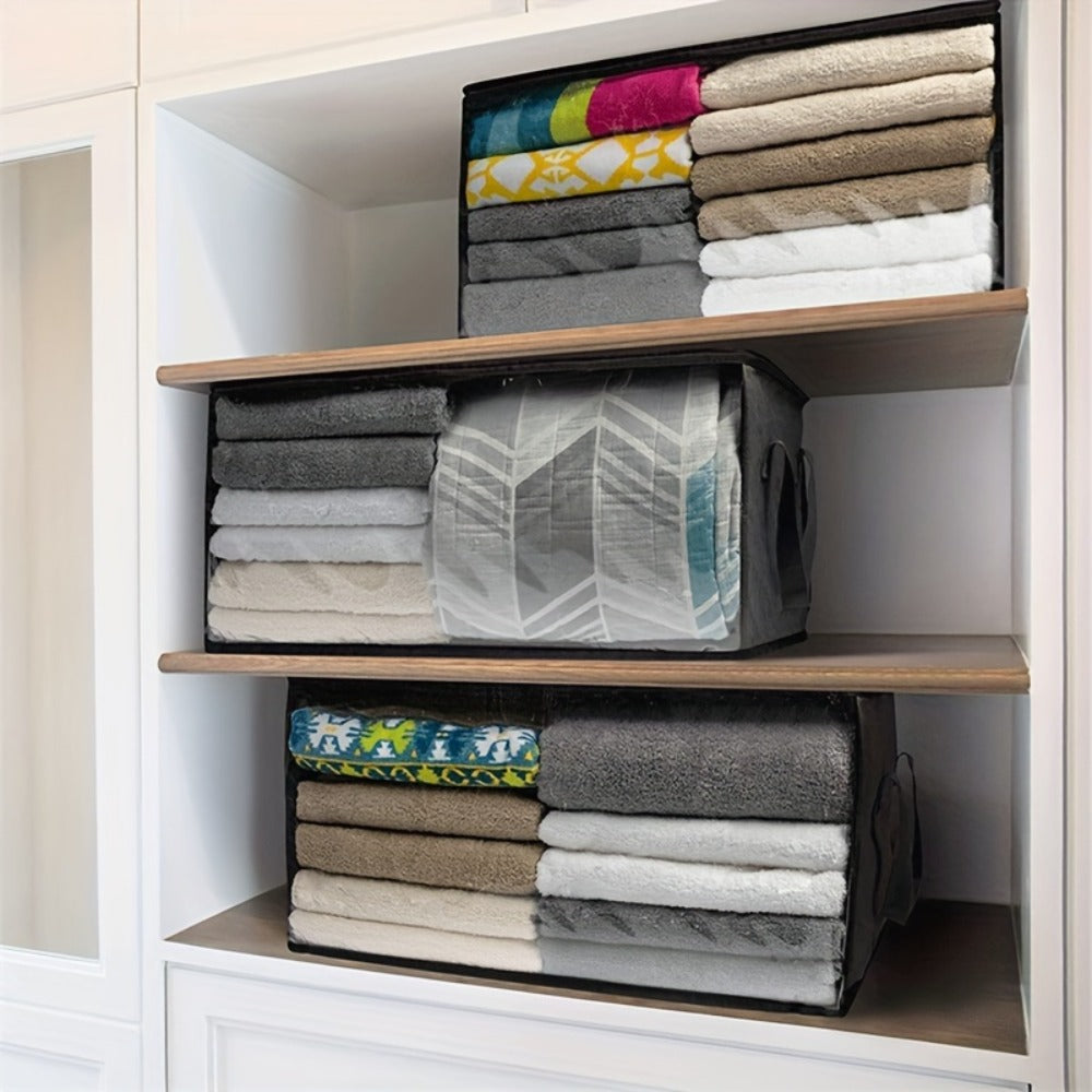 Foldable Storage Bags Set of 3 with Transparent Window & Handles – Closet Organizer Bags for Clothes, Bedding, Pillows, Blankets, Stuffed Animals, Dorm Room, Under Bed Storage, Gray