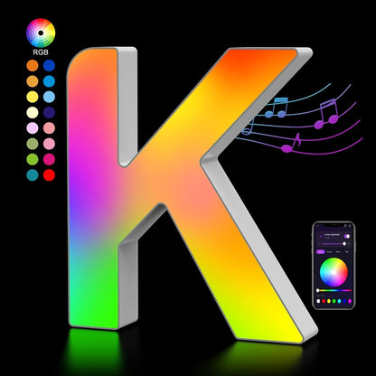 LED Letter Lights Music Sync - Colorful Flashing Marquee Alphabet Lights for Room Decor, Party, Bedroom, Festival & Camping, Numbers 0-9 & A-Z & Symbols Available, Night Light Wall Decoration