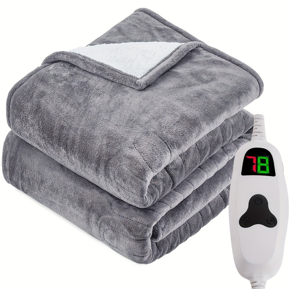 Electric Heated Blanket Dual Zone Independent Temperature Control A/B Zones | 10 Heating Levels Soft Flannel Fast Heating Blanket with Dual Controllers Auto Shut-Off 1/2/4/6/8 Hours Throw Full Size