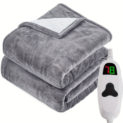 Electric Heated Blanket Dual Zone Independent Temperature Control A/B Zones | 10 Heating Levels Soft Flannel Fast Heating Blanket with Dual Controllers Auto Shut-Off 1/2/4/6/8 Hours Throw Full Size