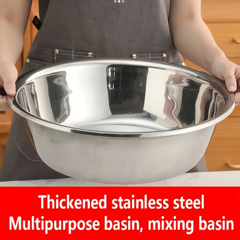 Large Stainless Steel Mixing Bowl | 304 Heavy-Duty Salad & Wash Basin, Hammer Finish, Non-Slip Base, Rounded Edges – Kitchen, Laundry, Utility Sink, Commercial & Home Use