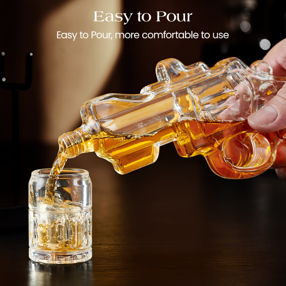 Pistol Whiskey Decanter Set with 2 Shot Glasses – Cool Liquor Dispenser Gift for Him, Husband, Dad | Unique Birthday & Anniversary Bar Gift