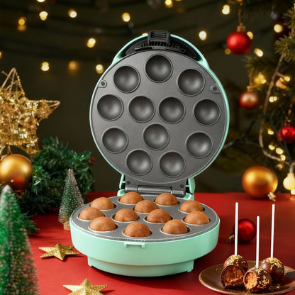 Cake Pop Maker Machine 12-Cavity 1.6 Inch – Electric Cake Pop Set with Flip-Over Even Heating Design, Cake Pop Stand, Sticks & Fork Tool Included, Red & Aqua