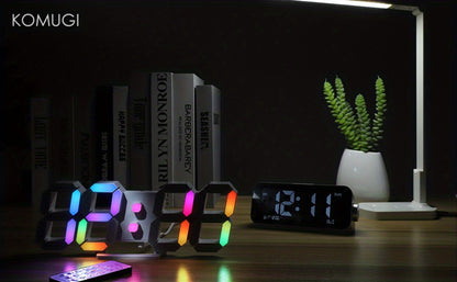 Digital Wall Clock RGB Neon LED 9.7" Large Display – Aesthetic Alarm Clock with Remote Control, Adjustable Brightness, Date & Temperature Display for Bedroom, Living Room, Office & Gym