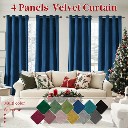 Blackout Curtains 4 Panels Velvet Thermal Insulated Noise Reducing Grommet Top Room Darkening Drapes for Living Room Bedroom Decor