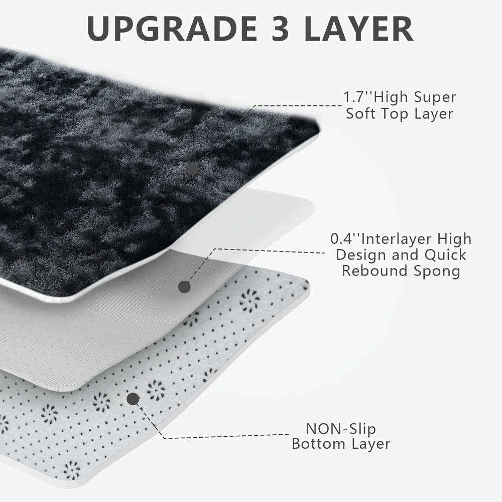 Fluffy Area Rug Tie-Dye Soft Carpet for Living Room Bedroom Office Thickened 1000g/㎡ Machine-Woven Indoor Mat Multi-Color Multi-Size Dark Gray Light Grey Khaki Pink Black White Purple