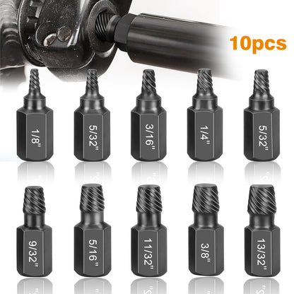 Screw Extractor Set 10pcs, 1/8" to 13/32" Broken Bolt Extractor Kit, Left-Handed Alloy Steel Nut & Stud Remover Tool for Stripped Screws, Bolts, Threaded Pipes & Fittings
