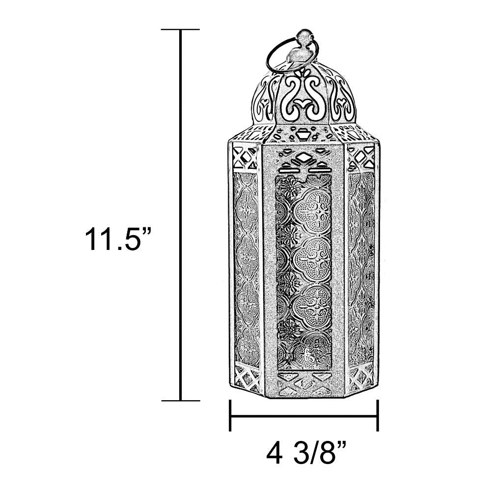 Moroccan Candle Lantern Holder - Decorative Metal & Glass Lantern with Embossed Floral Design for Indoor Home Decor, Garden, Patio, Weddings, Ramadan, Halloween & Holiday Celebrations - 10.5" Tall Medium Size