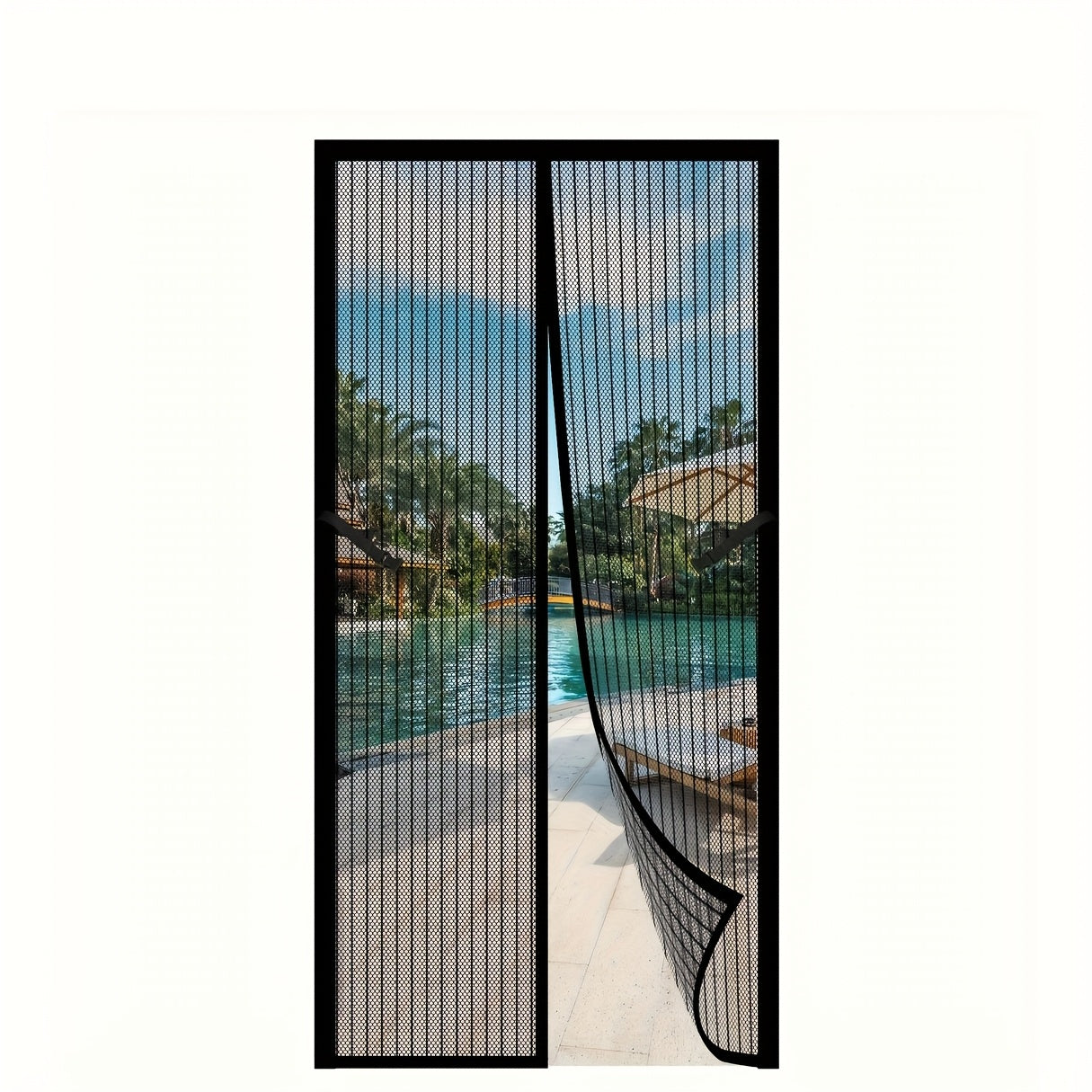 Magnetic Screen Door with Heavy Duty Metal Frame – Self-Closing Mesh Door Curtain, Insect-Proof Bug Screen with Frame Shackle, Easy Install for Indoor & Outdoor Doorways, Pet & Kid Friendly