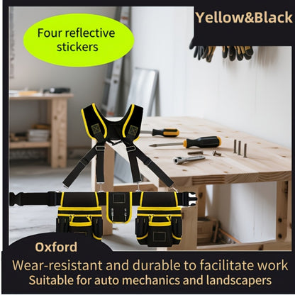 Tool Belt Heavy Duty Multi-Pocket Tool Pouch Bag Adjustable Waist Tool Organizer for Electricians Carpenters Mechanics Gardeners Construction Workers Black Yellow
