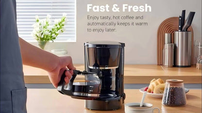 Drip Coffee Maker 5 Cup with Cup Warmer Reusable Filter Fast Heating Auto Shut-Off Compact Coffee Machine for Home Office Coffee Bar