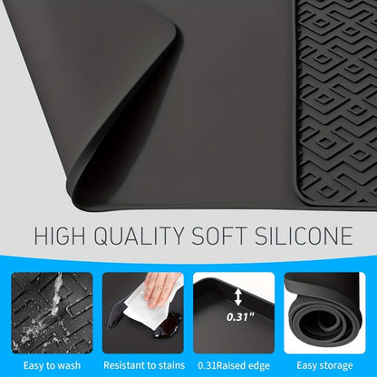 Silicone Coffee Mat with Side Pad 2-in-1, Heat-Resistant Espresso Machine Mat for Kitchen Countertop, Non-Slip Drying Mat for Coffee Bar Accessories, Easy to Clean 23.6x15.7in