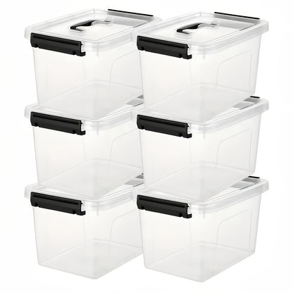 6-Pack Clear Storage Boxes with Latches & Lids – 6 Quart Stackable Plastic Organizer Containers for Home, Bedroom, Bathroom & Kitchen
