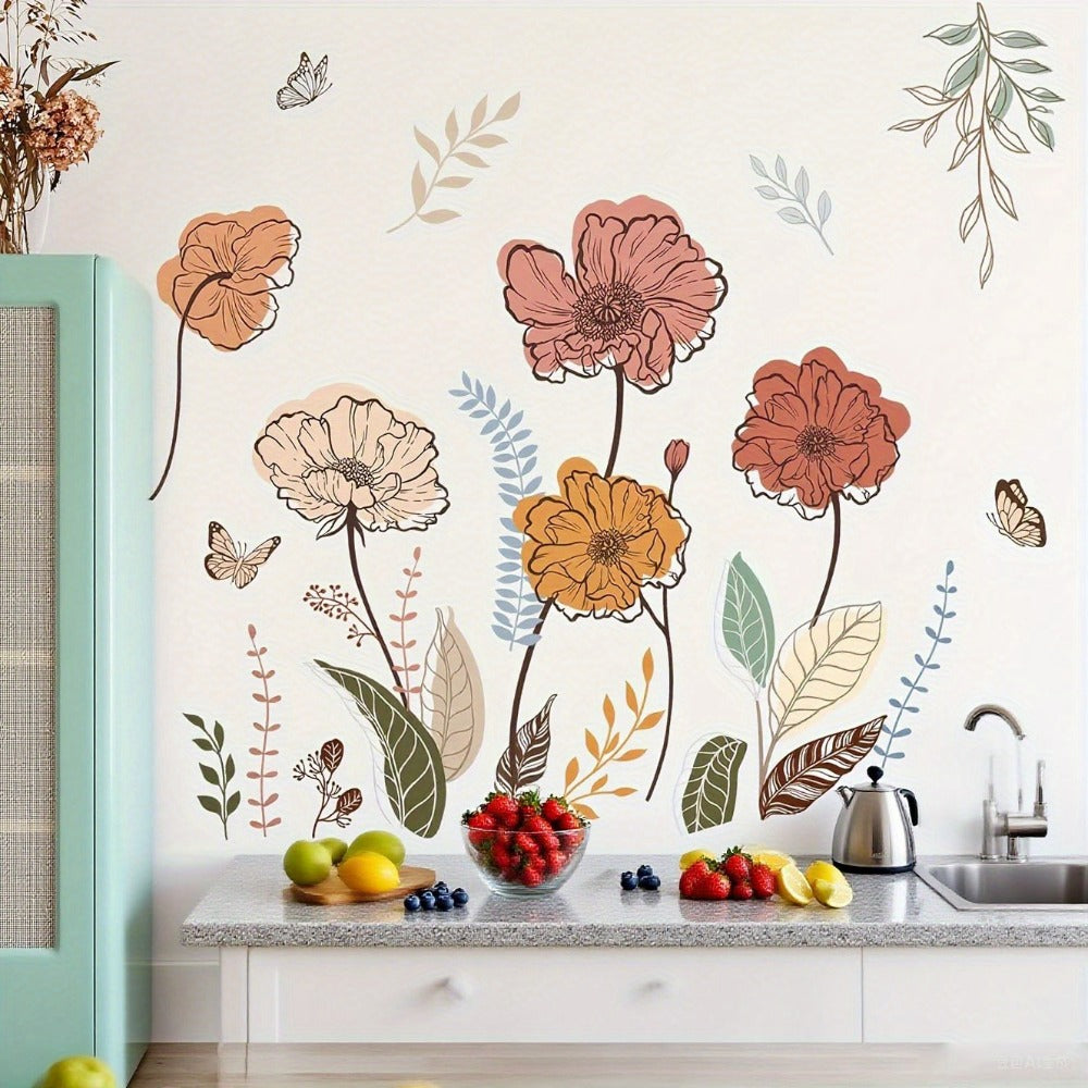 Bohemian Floral Wall Decals Self-Adhesive Wildflower Stickers for Living Room Bedroom TV Wall Art Decor – Flowers & Fruits Peel and Stick Removable Wall Stickers Home Decoration