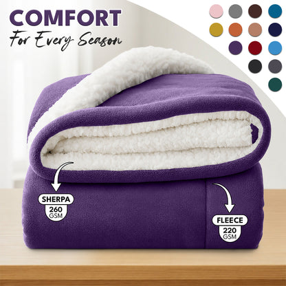 Sherpa Flannel Blanket – Double-Layer Ultra Soft Warm Throw for Bed, Sofa & Bedroom Decor, Better Sleep, 14 Colors, 3 Sizes