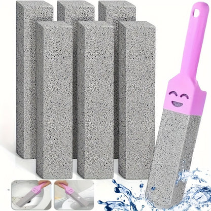 Pumice Stone Toilet Brush Set with Ergonomic Handle | Heavy-Duty Limescale Rust & Stain Remover | Non-Scratch Cleaning Tool for Bathroom Toilet Bathtub Sink Tile & Glass | 6-Piece Multi-Color Set