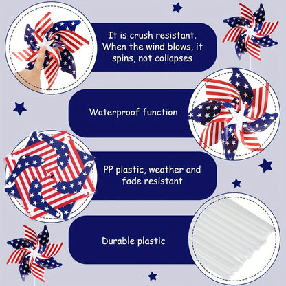 4th of July Pinwheels Decorations Red White Blue - Patriotic Stars Stripes Pinwheel Garden Decor for Independence Day Party, Yard Lawn Outdoor Decor, Party Favors - 20 30 40 Pack