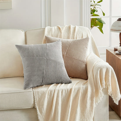 Throw Pillow Covers 18x18 Set of 4 - Boho Decorative Cushion Covers for Couch Sofa Bed, Soft Corduroy Textured Square Pillow Cases, Neutral Farmhouse Home Decor - Navy Blue Pink Mustard Sage Rust