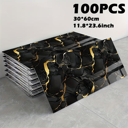 Peel and Stick Marble Tile Stickers – Self Adhesive Foam Wall Tiles for Bathroom Kitchen Office Bohemian Home Decor (50/100pcs, White/Gray/Black/Blue Gold)