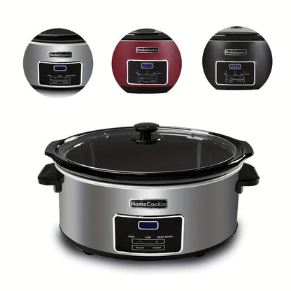 Slow Cooker 7.5 Quart Digital Programmable with Timer Ceramic Pot Stainless Steel Housing 3 Heat Settings Low High Keep Warm Large Capacity for Family Dinners Holiday Feasts Serves 10 Plus People