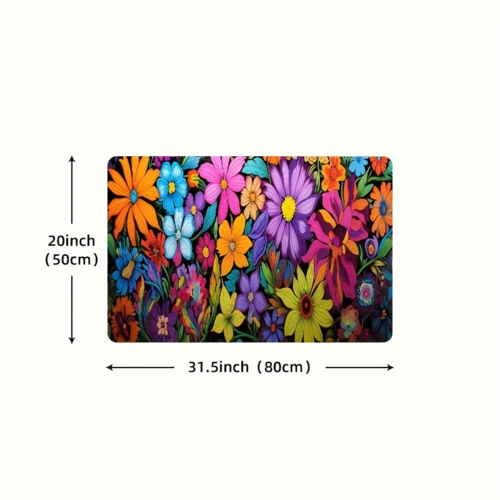 Kitchen Mat Floral Design – Soft Non-Slip Rectangular Rug, Machine Washable 100% Polyester Floor Mat for Kitchen, Bathroom, Laundry Room, Living Room & Bedroom