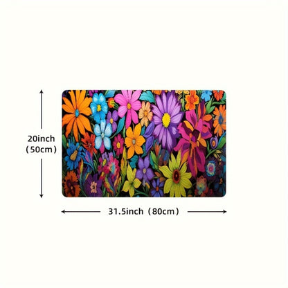 Kitchen Mat Floral Design – Soft Non-Slip Rectangular Rug, Machine Washable 100% Polyester Floor Mat for Kitchen, Bathroom, Laundry Room, Living Room & Bedroom
