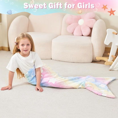 Mermaid Tail Sleeping Bag Blanket for Kids & Adults - Soft Flannel 200GSM Anti-Kick Cozy Bed Cover, Fun Novelty Bedding for Girls Boys Sleepovers Camping, 5 Colors: Green Red Blue Purple Yellow
