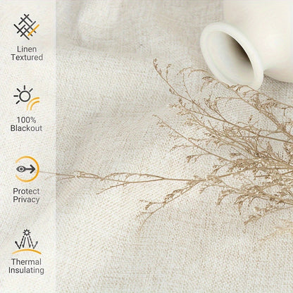 100% Blackout Curtains 4 Panels Faux Linen Textured Thermal Insulated Drapes - Room Darkening Window Curtains for Living Room Bedroom, Clip Rings & Rod Pocket, Energy Efficient Home Decor 50W x 84-120L