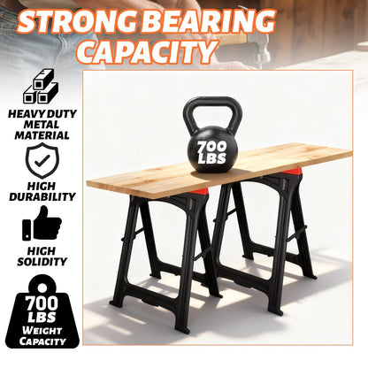 Folding Sawhorse 2 Pack Heavy Duty 700LBS Capacity Portable Work Support Horses Foldable Steel Saw Horse Set with Non-Slip Legs for Workshop Garage DIY Projects