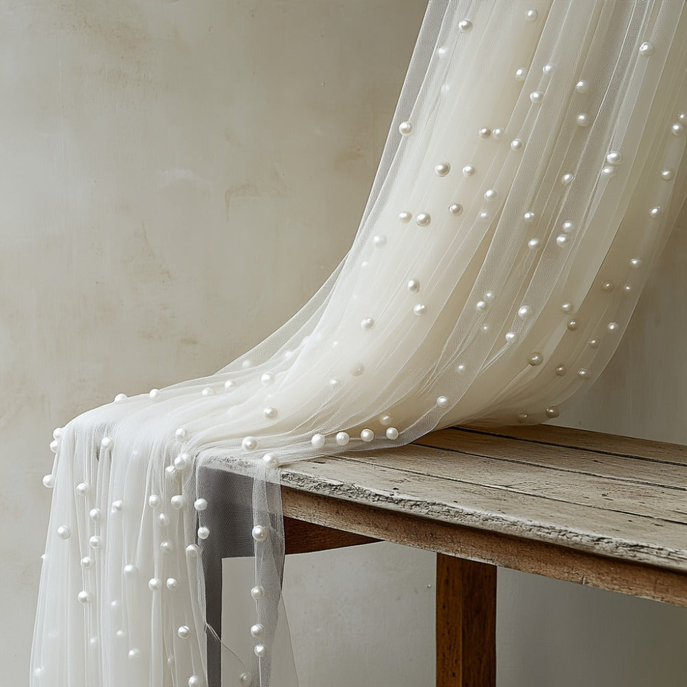 White Pearl Sheer Tulle Fabric Roll 160x300cm – Elegant Organza Mesh for Wedding Backdrop Table Skirt Window Drape Party Decoration Bridal Shower Baby Shower Festive Event Decor
