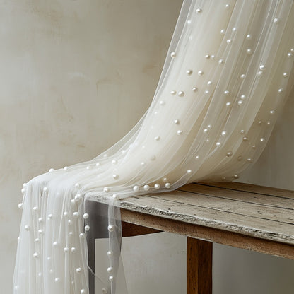 White Pearl Sheer Tulle Fabric Roll 160x300cm – Elegant Organza Mesh for Wedding Backdrop Table Skirt Window Drape Party Decoration Bridal Shower Baby Shower Festive Event Decor